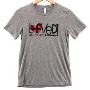 Christian Womens T-shirt Inspirational Sz S Graphic Plaid Heart Loved John 3:16